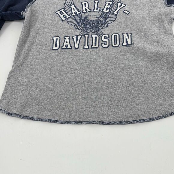 Harley Davidson Motorcycle VTG Long Sleeve Glitter Tee Navy Grey M - Picture 3 of 10